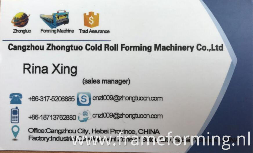 Rina from China zhongtuo cold bending roll forming machine factory 